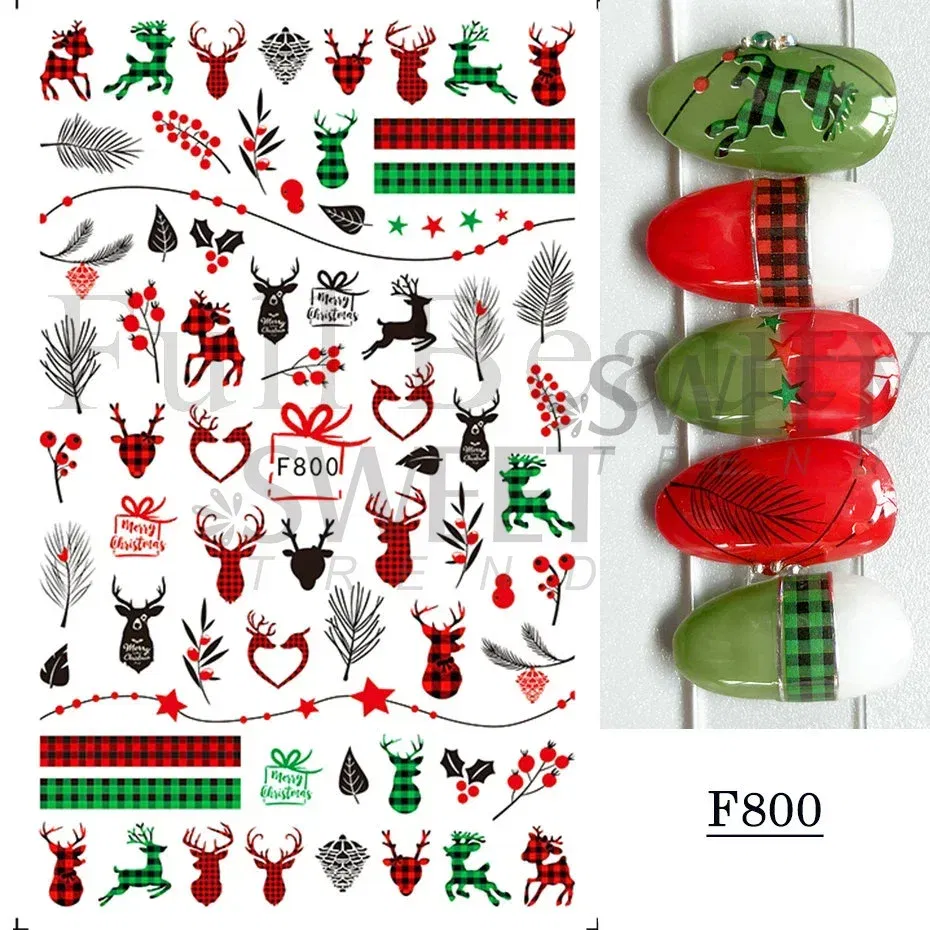 Color: Frosted - 5D Embossed Elk Nail Art Sticker Cute Christmas Winter Santa Claus Snowflake Gingerbread Man Engraved Slider Manicure Decoration