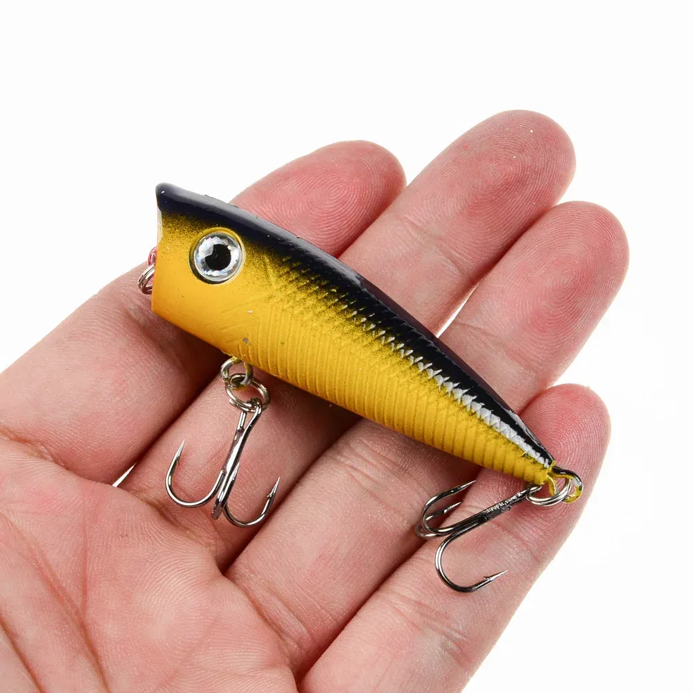 Color: Green - 1pc Popper Fishing Lure 6cm/6.5g Hard Bait Artificial Topwater Bass Trout Pike Wobbler Fishing Tackle with 2 Treble Hooks