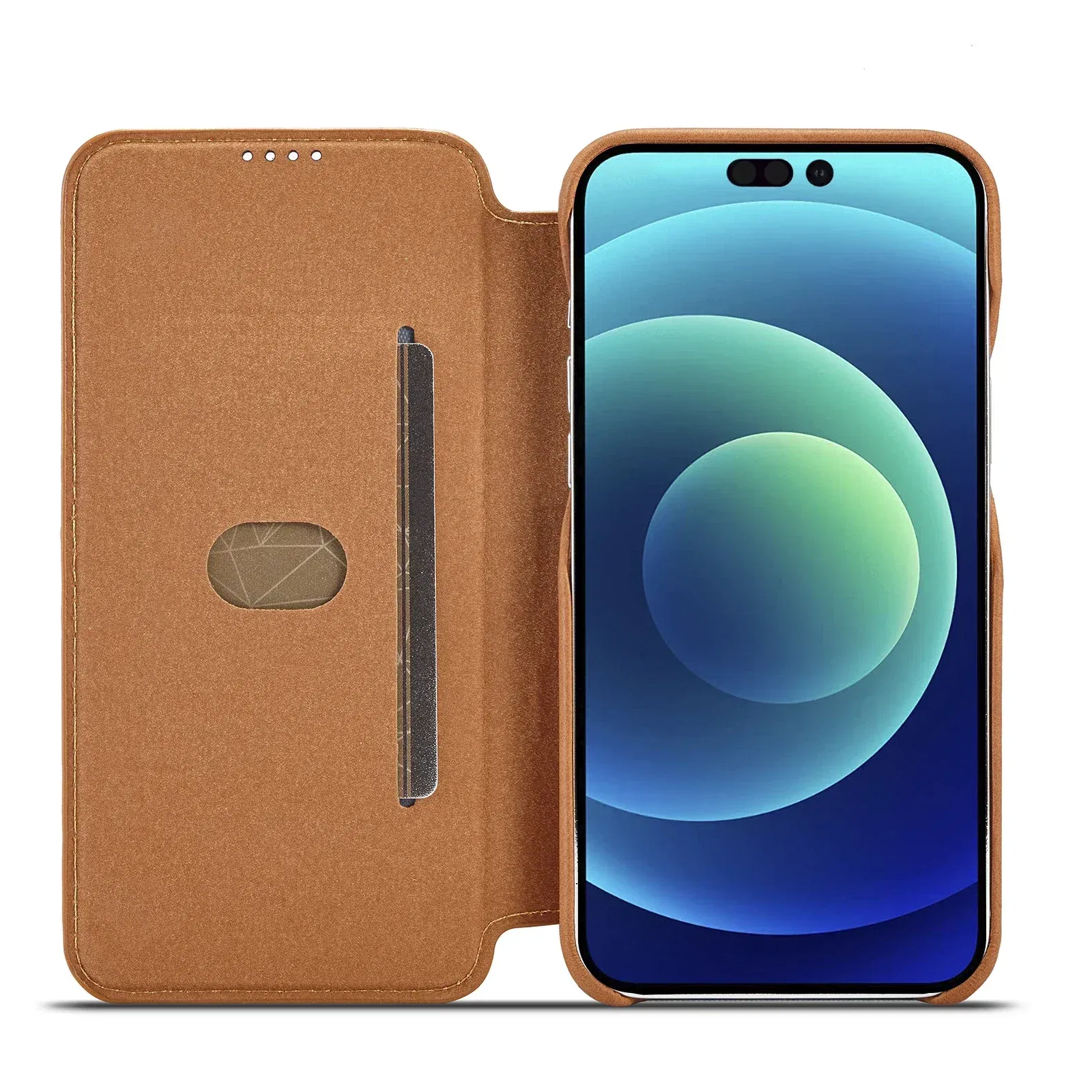 Color: Brown, Compatibility by Model: iPhone 13 Pro - Leather Flip Wallet Phone Cover for IPhone 17E 14 15 16 Pro Max 13 12 Mini 11 XS X XR 8 7 Plus SE 2022 Slim Card Slots Book Bag