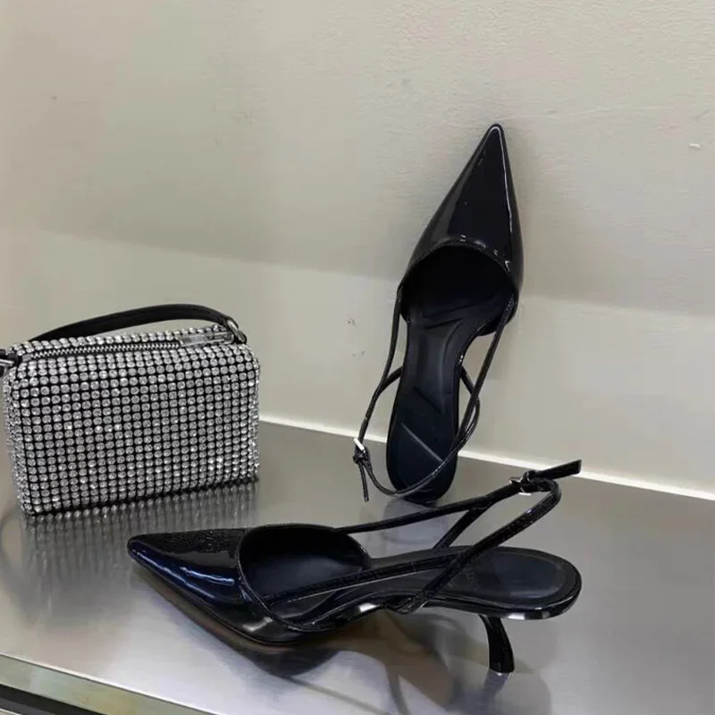 Color: Beige, Shoe Size: 35 - Women Pointed Toe Heels Shoes Sandals 2024 Dress Party Fashion Summer Slippers New Walking Flip Flops Pumps  Slides