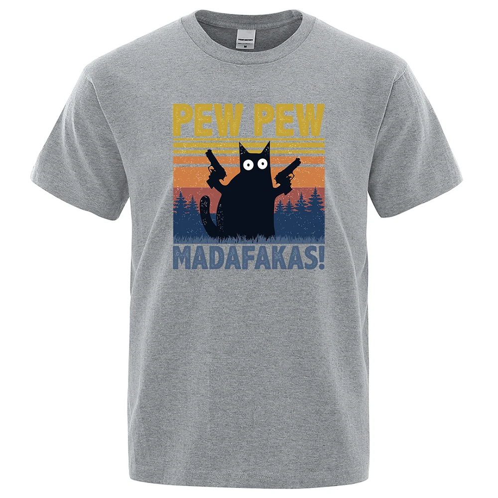 Color: SKY BLUE, Size: M - Pew Pew Madafakas Tshirt Men Short Sleeve Novelty Funny Cat T Shirt Cotton Oversize Tops Shirts Tee T-Shirt Crew Neck Streetwear