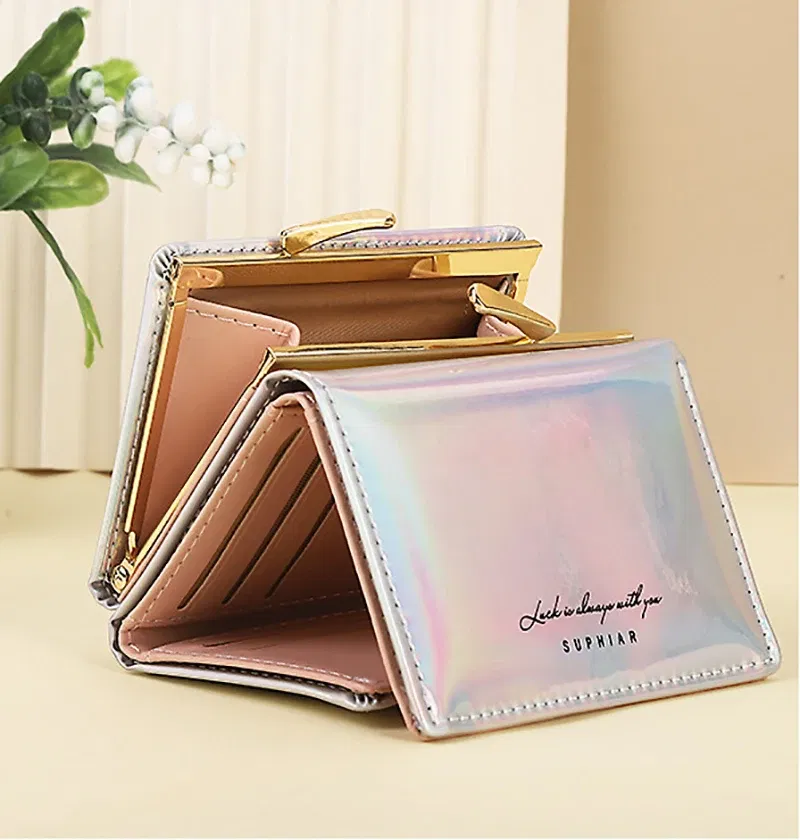 Color: WHITE - Women'sWallets Fashion Rainbow Credit Card Holder Purses with Coin Pocket for Women Portable Short PU Leather Cute Wallet