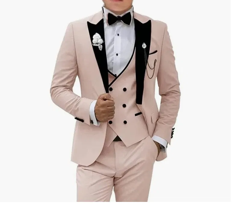 Color: Burgundy, Size: 5XL - Pink Prom Suit for Men  3 Piece Jacket Vest Pants Set   Peaked Lapel Blazer   Outfit Costume Birthday Party
