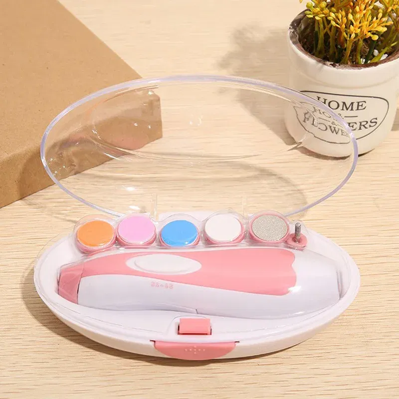 Color: Pink - Baby Electric Nail Trimmer Kid Nail Polisher Tool Baby Care Multifunctional Fingernail Cutter Trimmer Infant Manicure Set