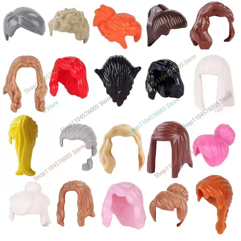 Color: REDDISH BROWN - MOC Brown Hair Building Blocks City Figures Body Creative Accessory Blond Gold White Parts DIY Hats Mini Bricks Assemble Toy S04