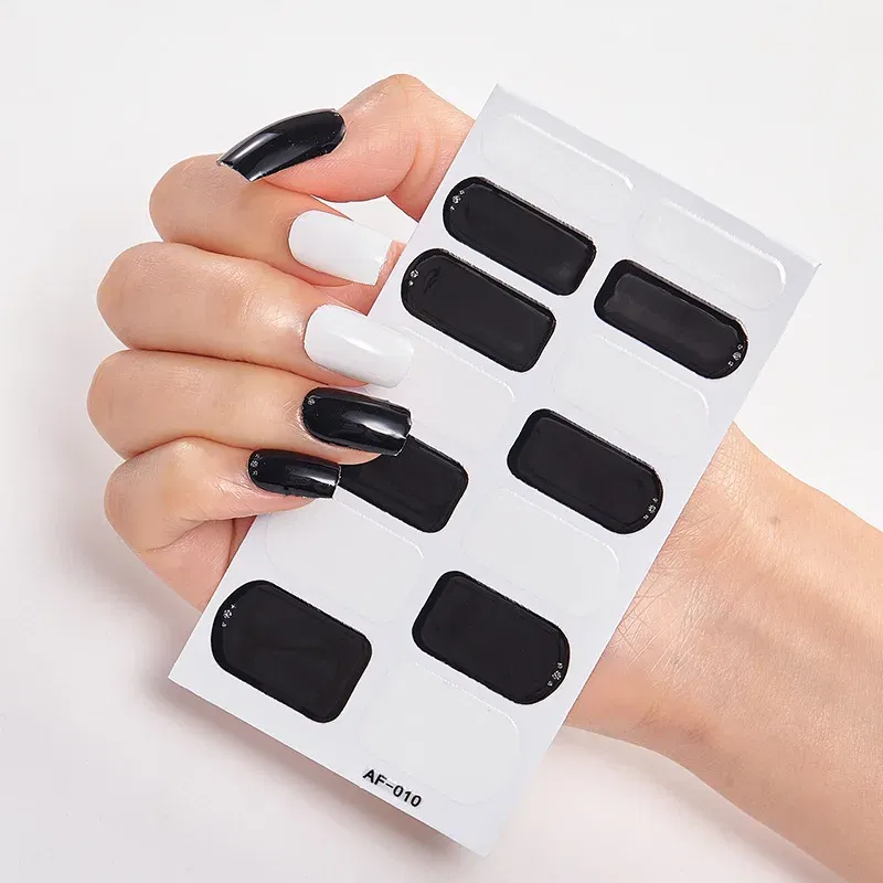 Color: Black Gray - Nail Polish Stickers Nail Wraps DIY Self Adhesive Nail Sticker Nail Accesoires Designer Nail Decals Full Cover Nail Stickers