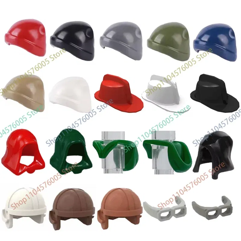 Color: Dark Green - MOC Brown Hair Building Blocks City Figures Body Creative Accessory Blond Gold White Parts DIY Hats Mini Bricks Assemble Toy S04