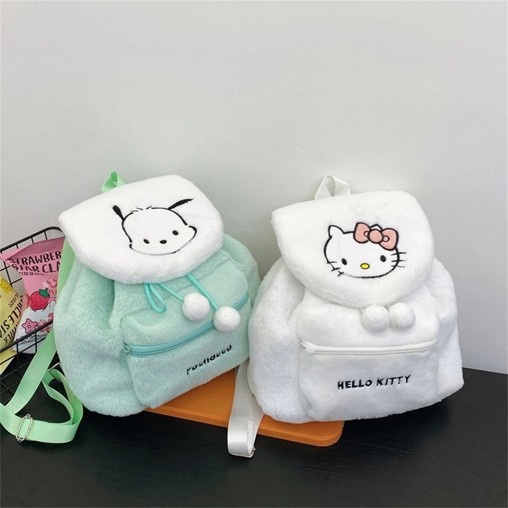 Color: green - Sanrio Kuromi Melody Cartoon Cute Puppy Plush Flip Backpack Women's Casual Large Capacity Cute kawaii Cartoon School Bag Mochila
