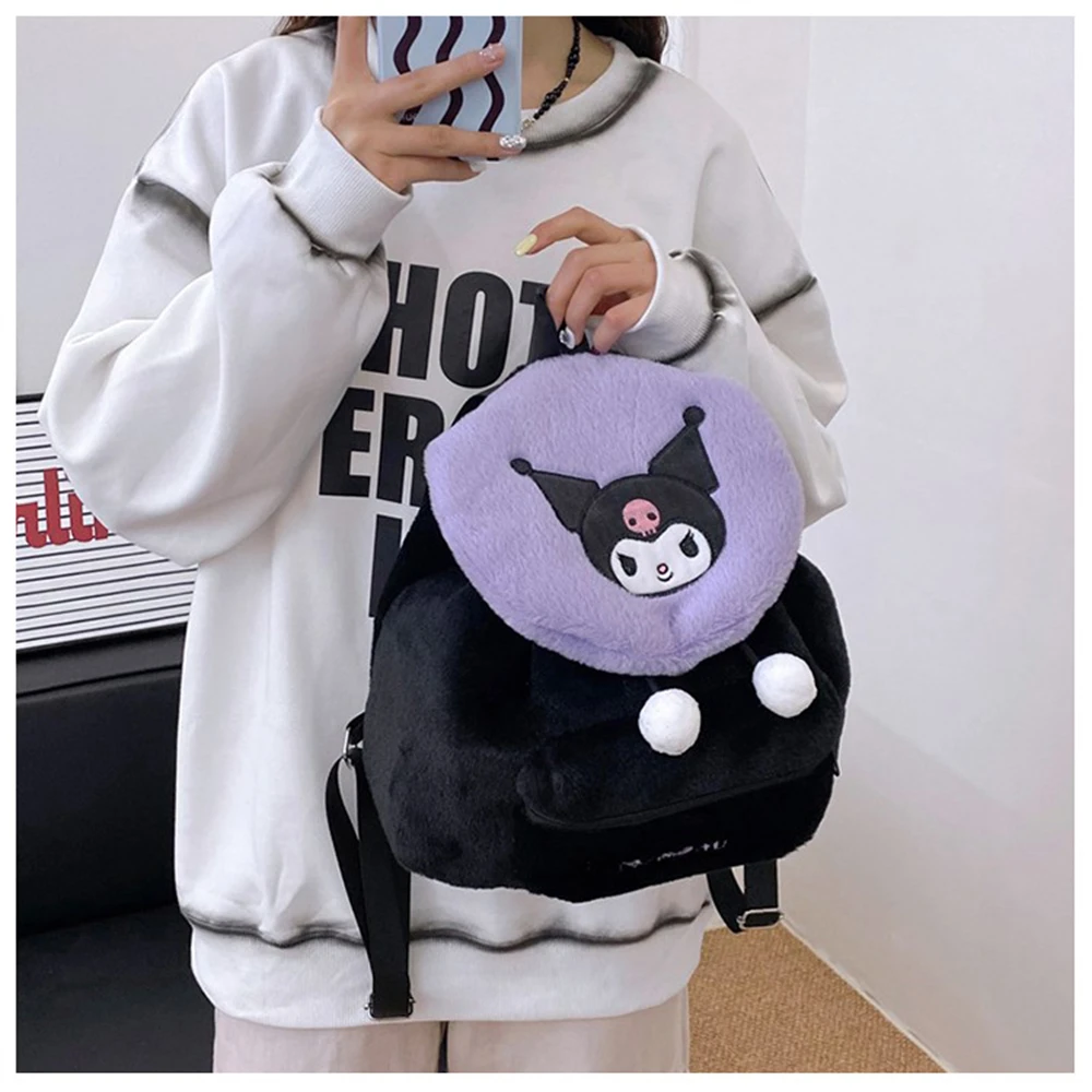 Color: green - Sanrio Kuromi Melody Cartoon Cute Puppy Plush Flip Backpack Women's Casual Large Capacity Cute kawaii Cartoon School Bag Mochila