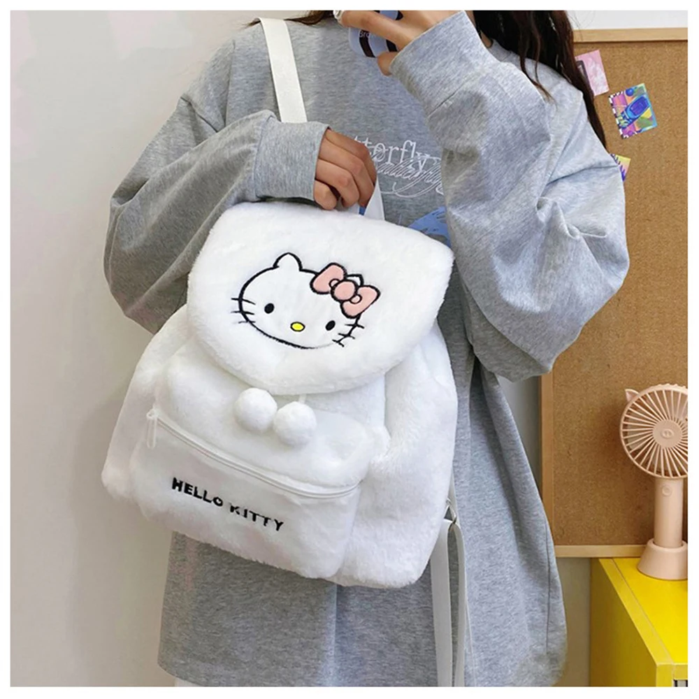 Color: green - Sanrio Kuromi Melody Cartoon Cute Puppy Plush Flip Backpack Women's Casual Large Capacity Cute kawaii Cartoon School Bag Mochila