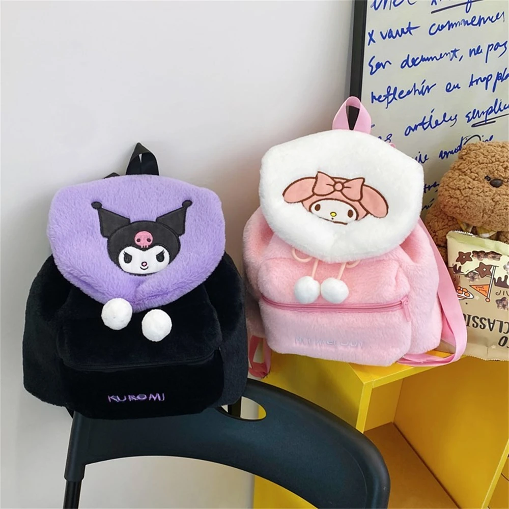 Color: green - Sanrio Kuromi Melody Cartoon Cute Puppy Plush Flip Backpack Women's Casual Large Capacity Cute kawaii Cartoon School Bag Mochila