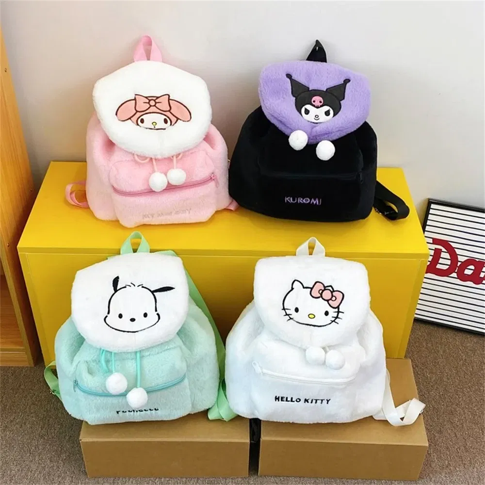 Color: green - Sanrio Kuromi Melody Cartoon Cute Puppy Plush Flip Backpack Women's Casual Large Capacity Cute kawaii Cartoon School Bag Mochila