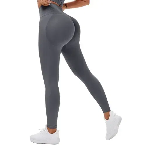 Color: GRAY, Size: L - Seamless Knitted Leggings Fitness GYM Pants Women's High Waist Leggings Hips Tight Peach Buttocks High Waist Nude Yoga Pants