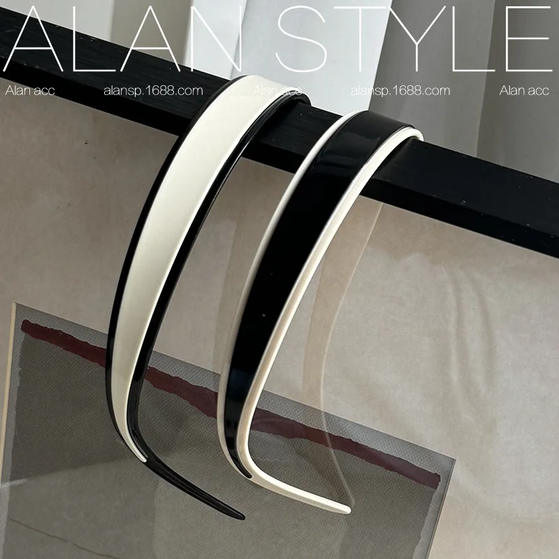 Color: Yellow - Black White Hair Bands for Girls and Women Acetate Headband Headwear Hair Accessories Elegant Simple Style Hairband