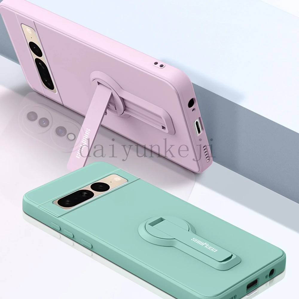 Color: SKY BLUE, Material: POLYESTER - Phone Case For Google Pixel 7 8 6 5 9 Pro XL Pixel 7A 6A 5A 8A 9A Soft Cover Silicone Case with Holder Stand Bracket Lanyard
