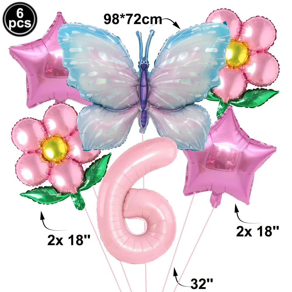 Color: SKY BLUE - Butterfly Balloon Set 32/40inch Number Balloon Princess Garden Decoration Girl Fairy Birthday Party Balloon