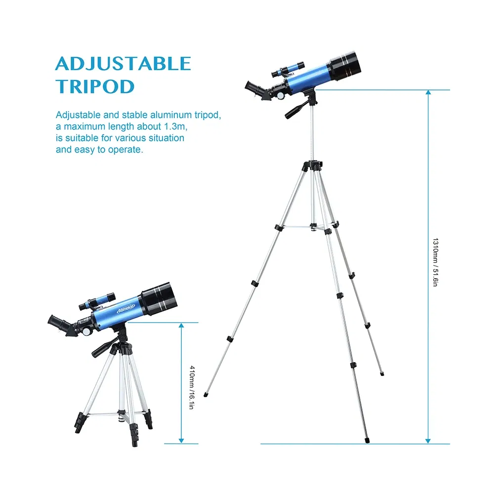 Color: Blue, Ships From: United States - 70400 Telescope With Adjustable Tripod Phone Adapter Erect-Image Moon Watching Terrestrial Space Monocular For Beginner Kids