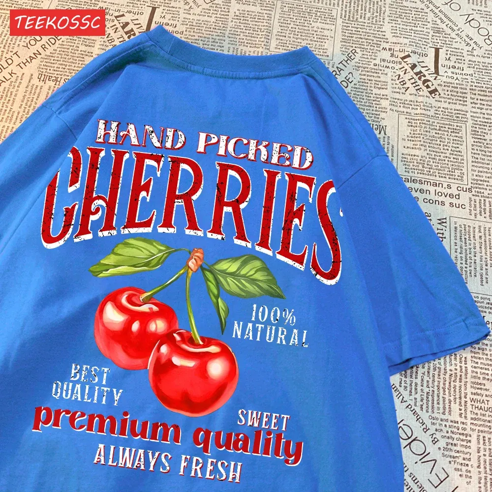 Color: Pink, Size: L - Summer Lemon Cherries Prints T-Shirts Cotton Women's Tops Oversize O-Neck Soft Short Sleeve tees Street Casual Womans Clothes