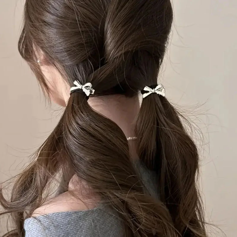 Color: Silver - 6PCS Fashion Small Shiny Bow Tie Hair Claw Clip Set For Women Girls Mini Crab Hair Clamps Barrettes Hair Headwear Accesories