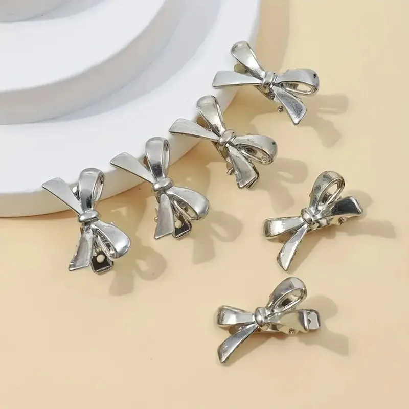 Color: Silver - 6PCS Fashion Small Shiny Bow Tie Hair Claw Clip Set For Women Girls Mini Crab Hair Clamps Barrettes Hair Headwear Accesories