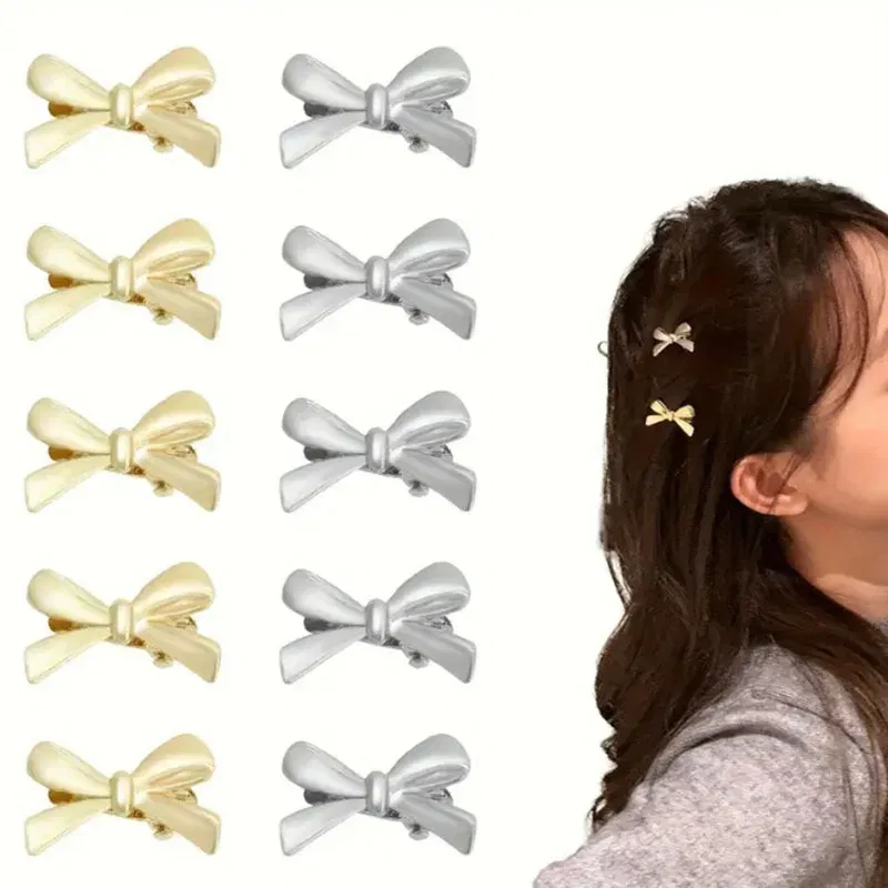 Color: Silver - 6PCS Fashion Small Shiny Bow Tie Hair Claw Clip Set For Women Girls Mini Crab Hair Clamps Barrettes Hair Headwear Accesories