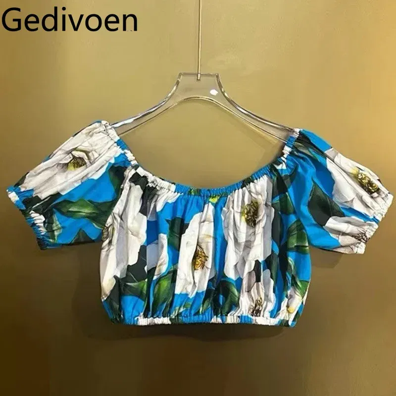 Color: Ivory, Size: S, Ships From: CN - Gedivoen New Style Casual Women's Suit Sweetheart Neck Spaghetti Strap Backless Top+Fashion Half skirt Cotton Print 2-piece set
