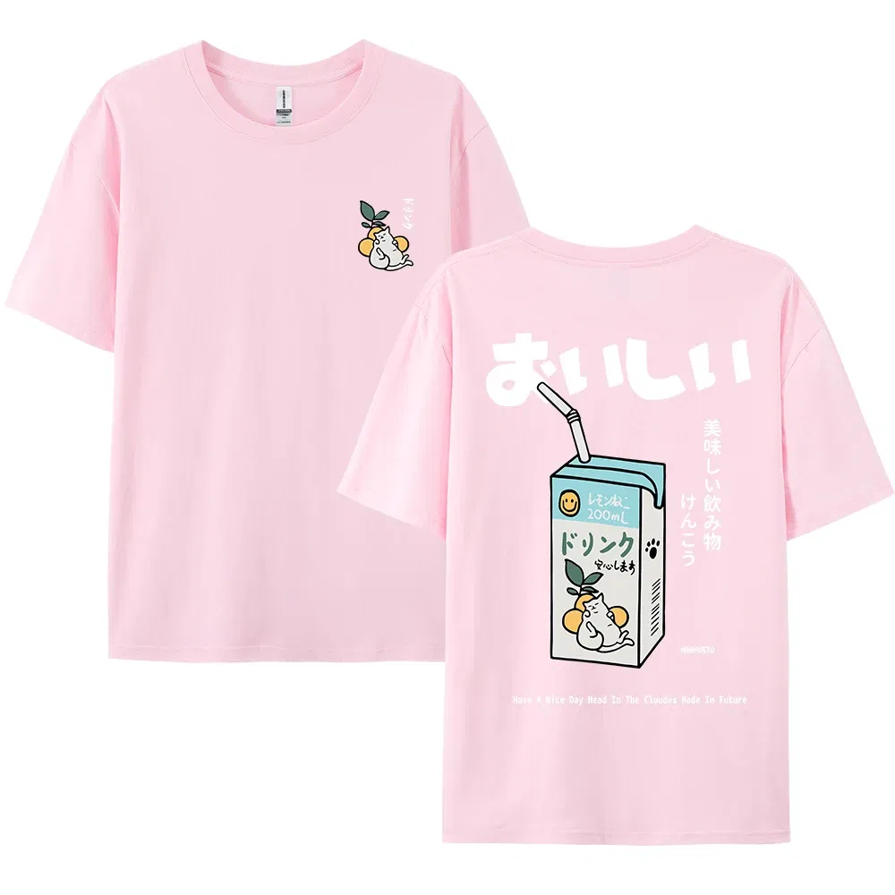 Color: Brown, Size: XXL - Cute Japanese Cat Print Oversized T-shirt men Women Short Sleeve Loose Casual Tee Shirt Streetwear Tops Cotton Harajuku Clothing