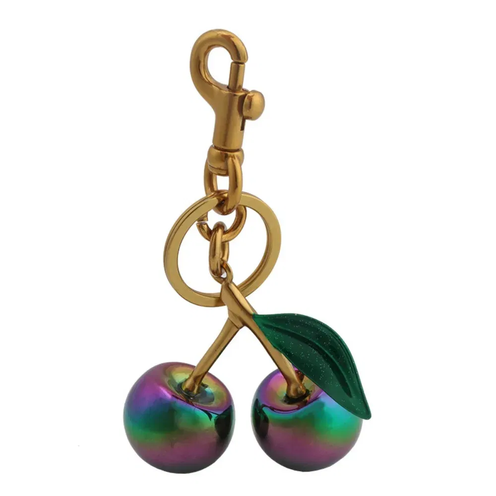Color: Chocolate - Fashion Gradient Color Cherry Pendant Summer Fruits Cherries Pendant Keyring For Coach Handbag Shoulder Bags Accessories Gift