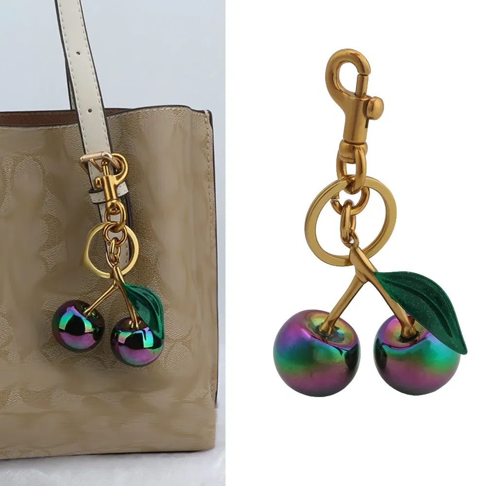 Color: Chocolate - Fashion Gradient Color Cherry Pendant Summer Fruits Cherries Pendant Keyring For Coach Handbag Shoulder Bags Accessories Gift