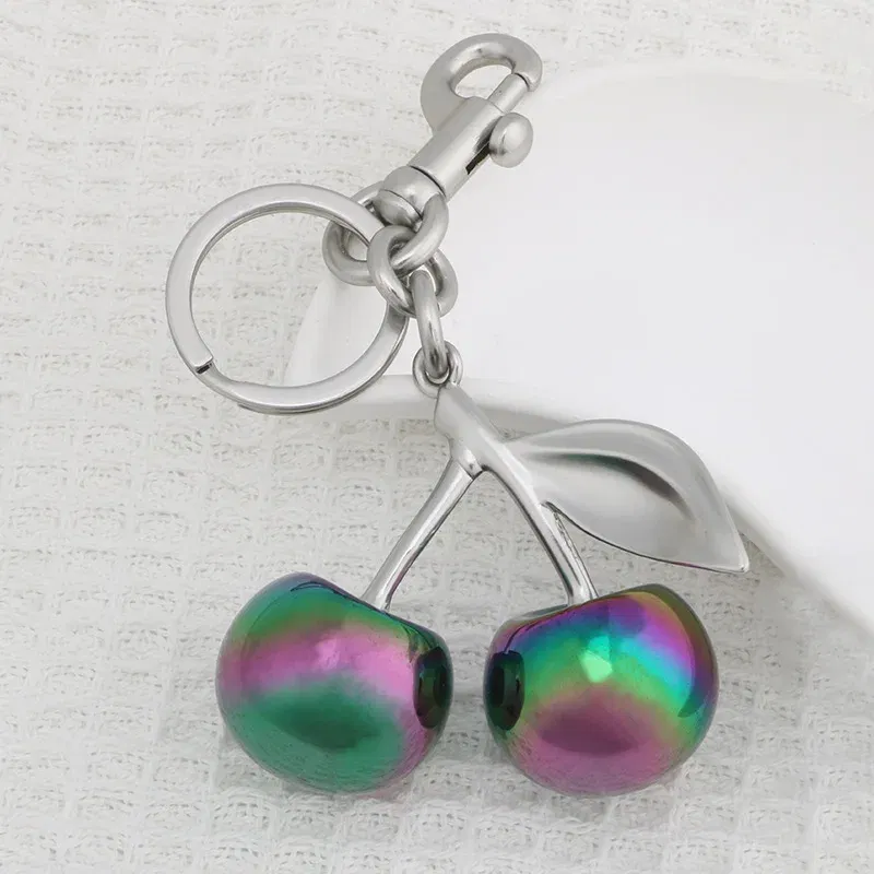 Color: Chocolate - Fashion Gradient Color Cherry Pendant Summer Fruits Cherries Pendant Keyring For Coach Handbag Shoulder Bags Accessories Gift