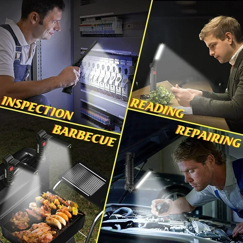 Emitting Color: Natural White - COB LED Work Light Dimmable USB Rechargeable LED Flashlight Inspection Lamp With Magnetic Hook Power Bank 18650 Battery Torch