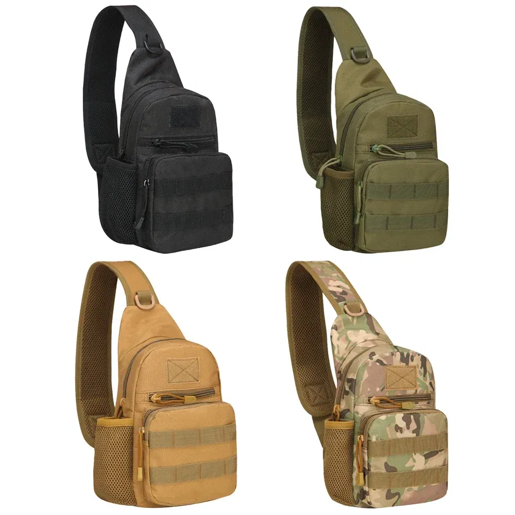 Color: Beige - Outdoor tactical Camouflage kettle chest bag Men's hiking backpack Nylon hunting fishing camo hiking shoulder bag