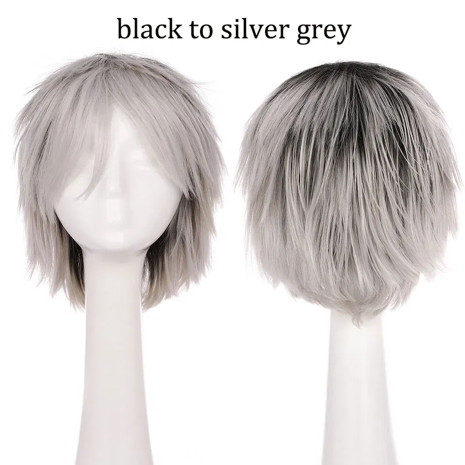 Color: #35, Ships From: CHINA, Stretched Length: 8inches - S-noilite Synthetic Short Wig Blue Brown Black Women Men Cosplay Costume Party Head Wigs Hair