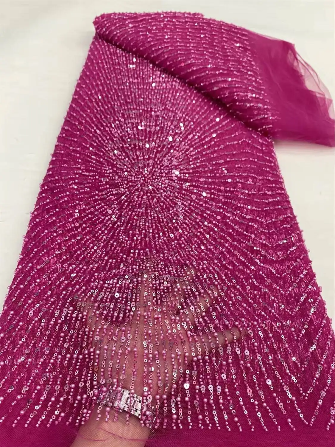 Color: Gold, Width: 120cm, Length: 5 yards - Wholesale Beaded Lace Fabric, French Mesh With Sequence, African Lace Fabric 2025 High Quality, Bridal Lace Fabric, Beaded Net