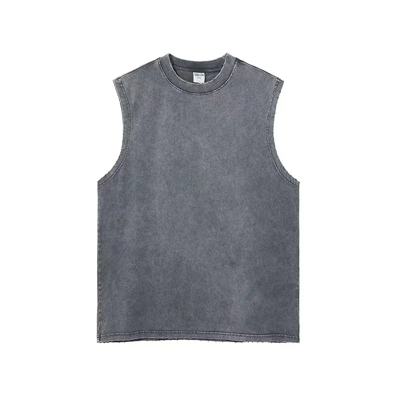 Color: Dark Grey, Size: XL - WASH vintage batik grinding edge Manly Vest Europe and the United States trend loose base
