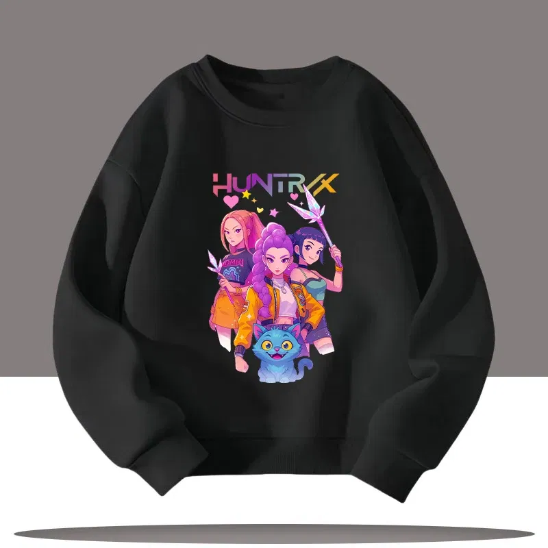 Color: Pink, Kid Size: 4 - K-pop Demon Hunters Cartoon Print 3-12 Year Old New Style Kids Round-neck Sport Shirt Cute Girl Casual Top Children's Clothing