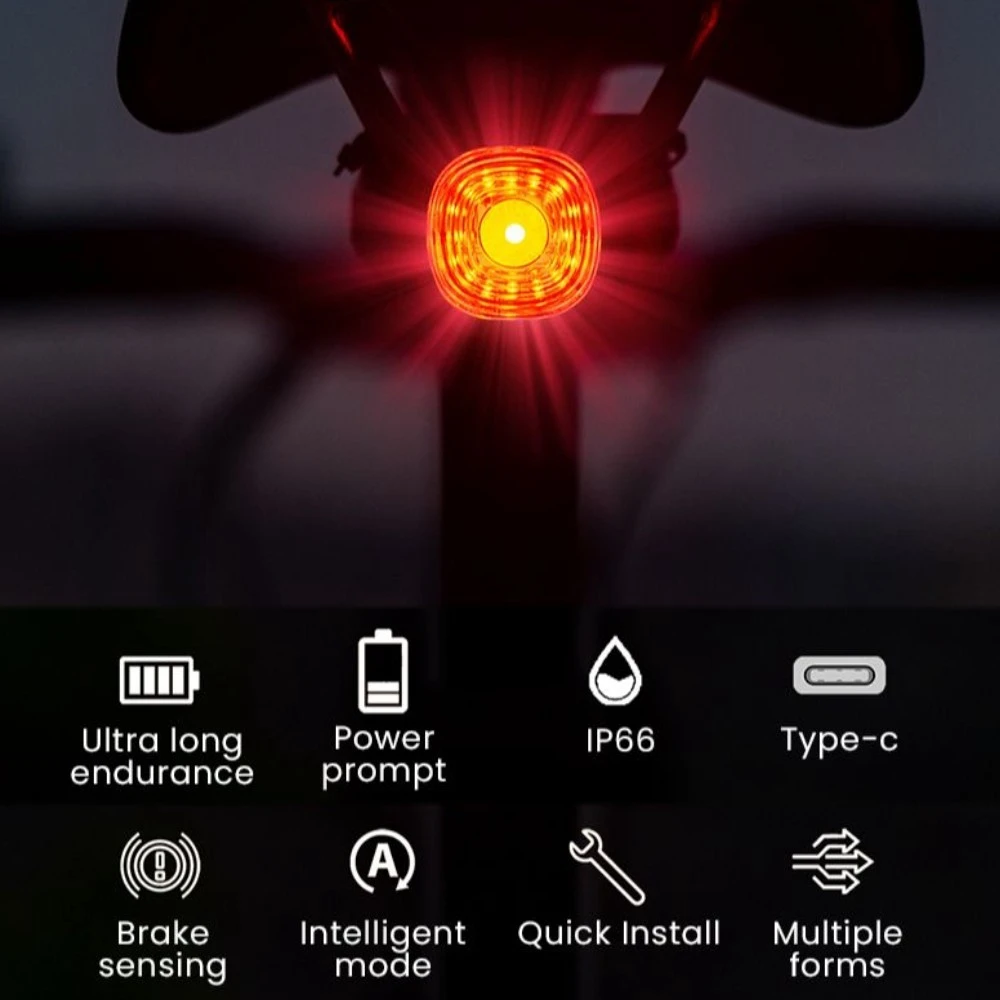Color: Yellow - New Bicycle Smart Brake Tail Light MTB Road Bike Auto Brake Sensing Light SB Rechargeable IPX6 Waterproof LED Warning Rear Lamp