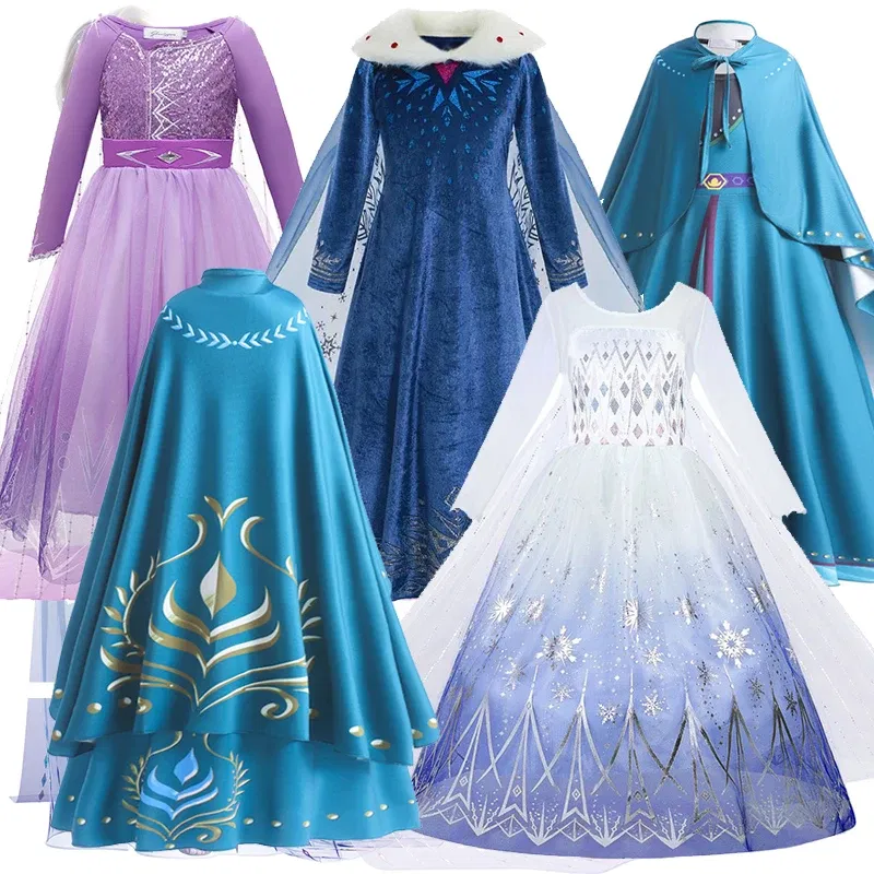 Kid Size: 14, Color: Blue - Disney Frozen Anna Elsa Girls Princess Dresses Mesh Sequin Dress Kids Cosplay Snow Queen Costumes Carnival Birthday Party Gowns