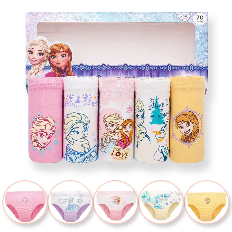 Color: Ivory, Kid Size: 4T - 5 Pack Girls Cotton Briefs With Exquisite Box, Queen Elsa Kids Soft Girls Panties, Princess Cartoon Children's Underpants 2-14T