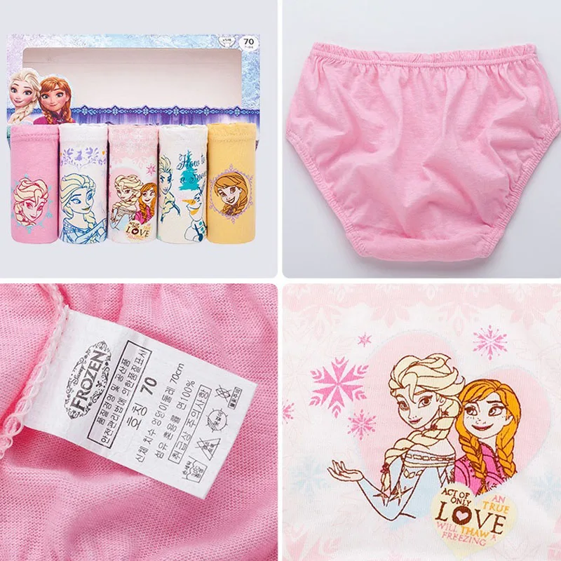 Color: Ivory, Kid Size: 4T - 5 Pack Girls Cotton Briefs With Exquisite Box, Queen Elsa Kids Soft Girls Panties, Princess Cartoon Children's Underpants 2-14T