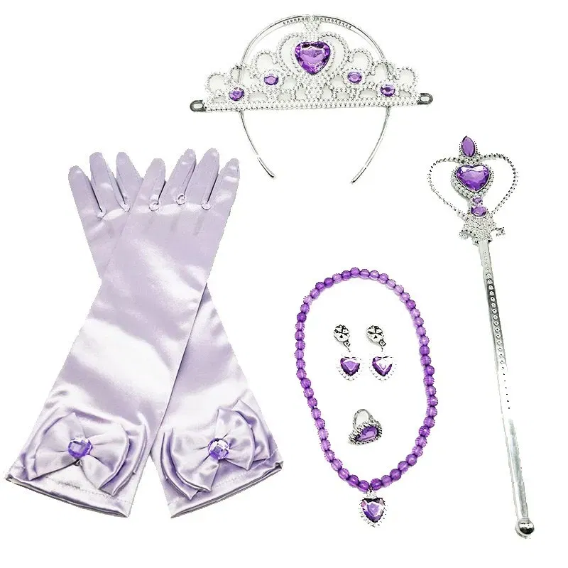 Color: Sky blue - Girls Princess Accessories Kids Party Costume Aurora Belle Sofia Snow Queen Elsa Anna Magic Wand Crown Tiara Gloves Wig Braid