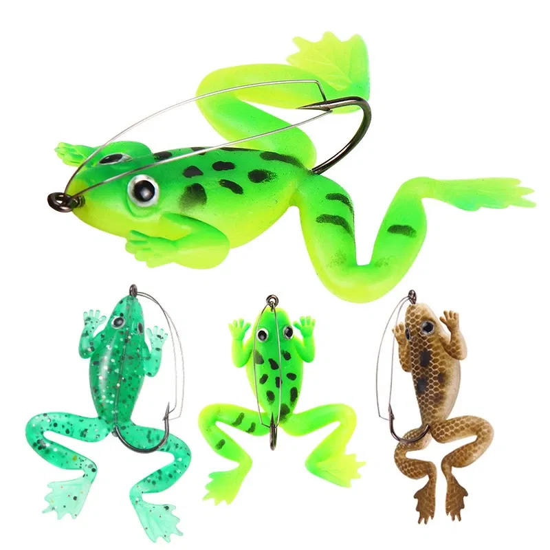 Color: Blue - 1 Pcs Soft Frog Fishing Lures 6CM 5.2G Silicone Bait Frog Artificial Treble Hooks Top Water Ray Baits Fishing Tackle