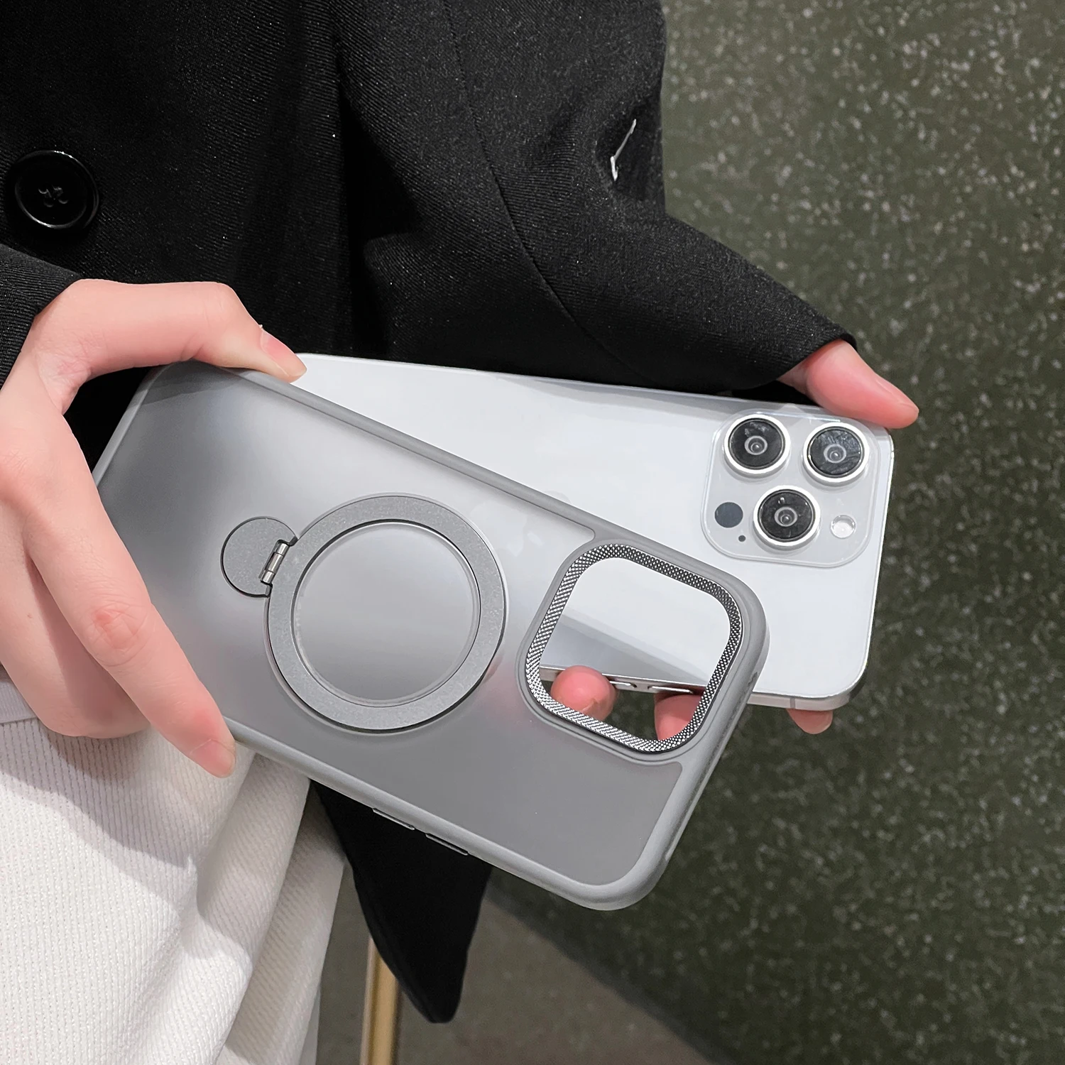 Color: SKY BLUE, Material: Nylon - For iPhone 15 Pro Max 360?° Rotation Magnetic Holder Stand Matte Phone Case For iPhone 11 12 13 14 15 Plus Heat Dissipation Cover