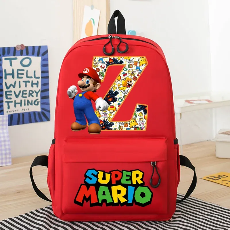 Color: Multicolor, Size: 12cm - New Super Mario Bro School Bag Cartoon Letter Printed Children Backpack Boys Girls School Backpacks Children's Birthday Gifts