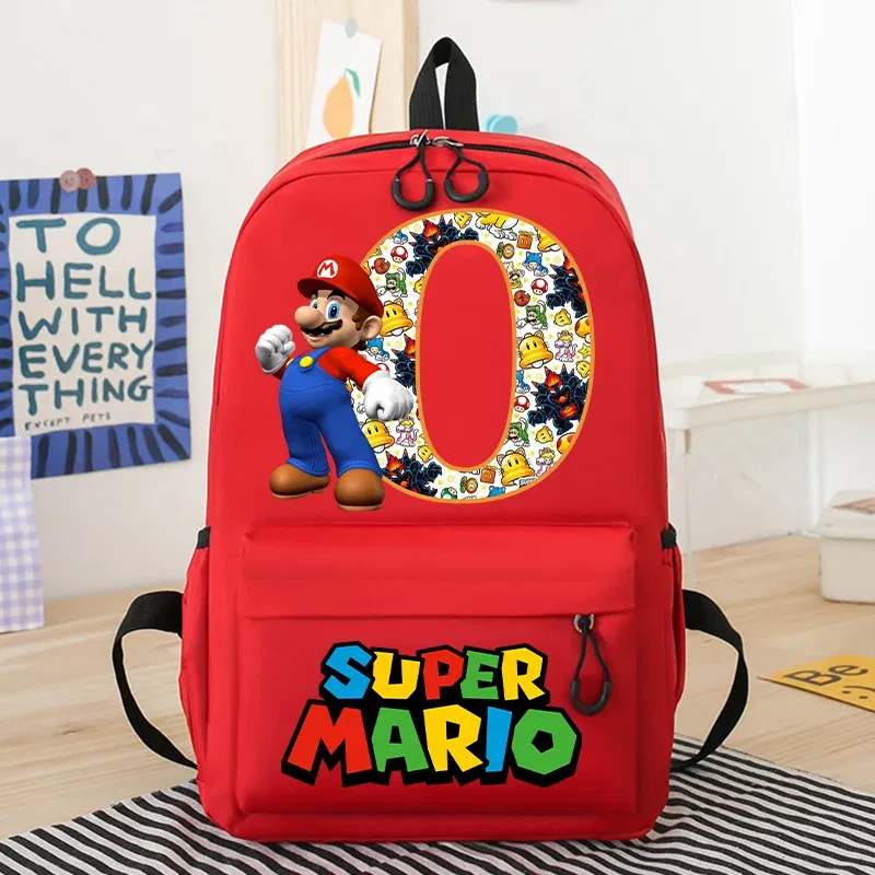Color: Multicolor, Size: 12cm - New Super Mario Bro School Bag Cartoon Letter Printed Children Backpack Boys Girls School Backpacks Children's Birthday Gifts