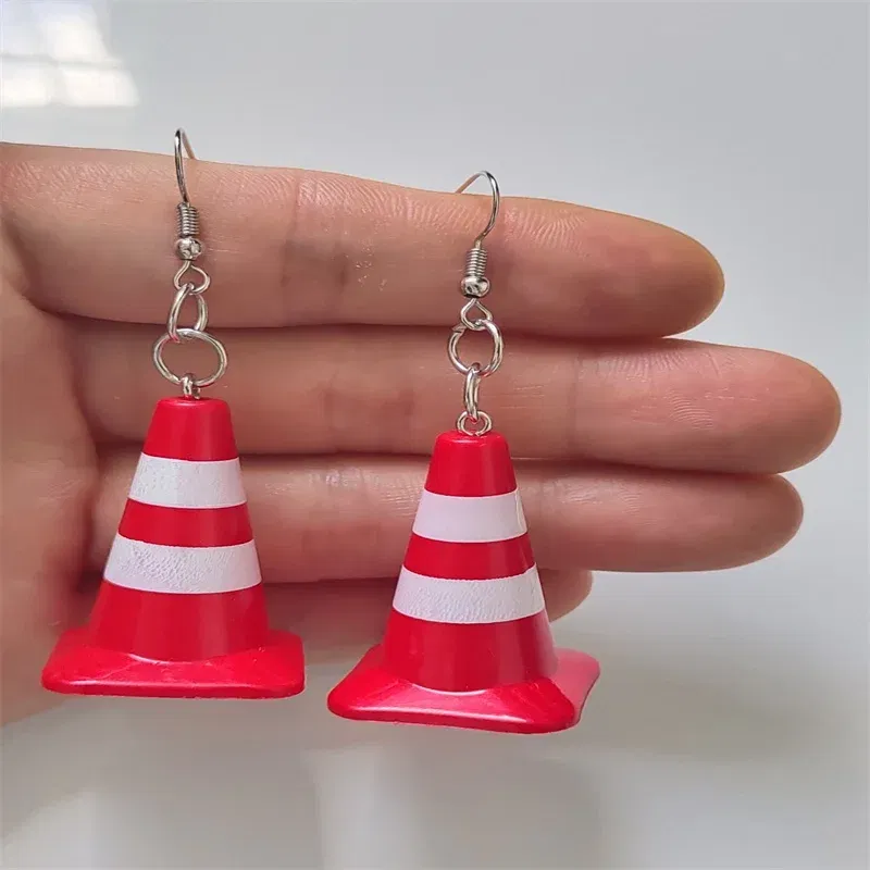 Metal Color: BROWN - Unique Orange Traffic Cone Safety Design Novel Earring Keychain - The Perfect Gift for A Friend!