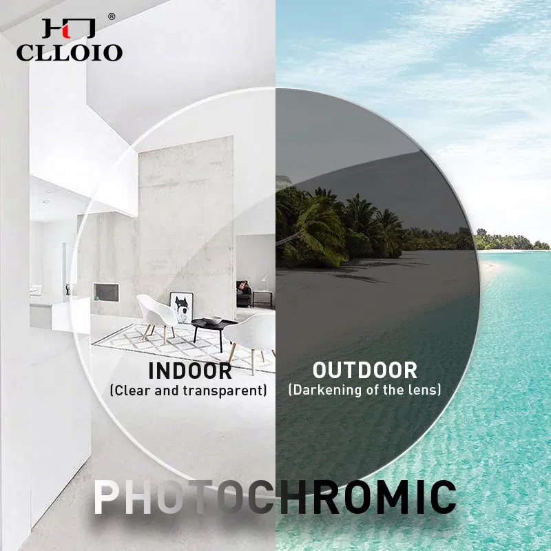 Lenses Color: GRAY, Lens Index: 1.56 - CLLOIO Photochromic Anti Blue Light Series Hyperopia Myopia Lens 1.56 1.61 1.67 1.74 Prescription CR-39 Resin Aspheric Lenses