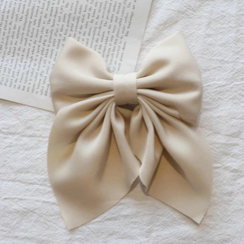 Color: Blue - Elegant Bow Ribbon Hair Clip Fashion Simple Solid Satin Spring Clip Hair Pin Retro Headband with Clips Girls Hair Accessories