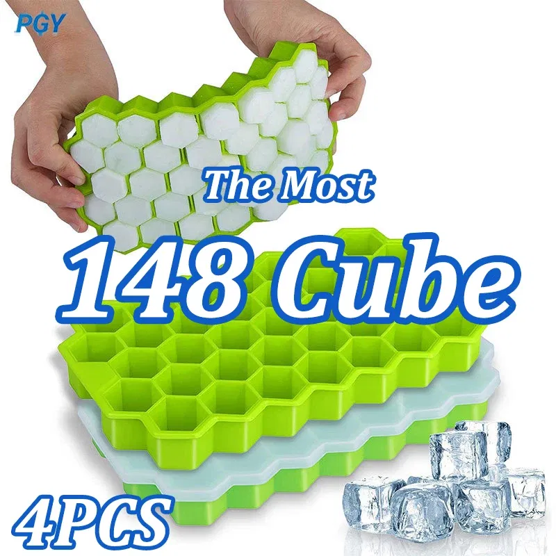 Color: black, Size: XL - 4/2/1PCS Silicone Ice Cube Mold 148 Cube Large-capacity Ice Trays Food Grade Ice Maker BPA Free Reusable Ice Maker with Lids
