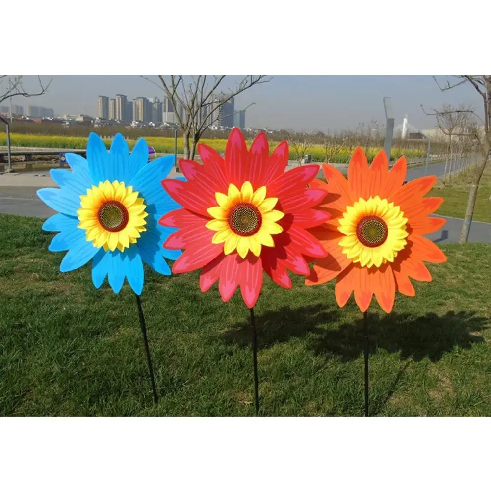 Color: Silver - Colorful Sunflower Windmill Wind Turbine For Lawn Garden Party Decoration Outdoor Camping Picnic Garden Yard Decor Aereo A Vento